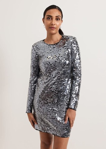 Phase Eight Petite Rhia Silver Sequin Dress Silver Canada | GXWISK-106